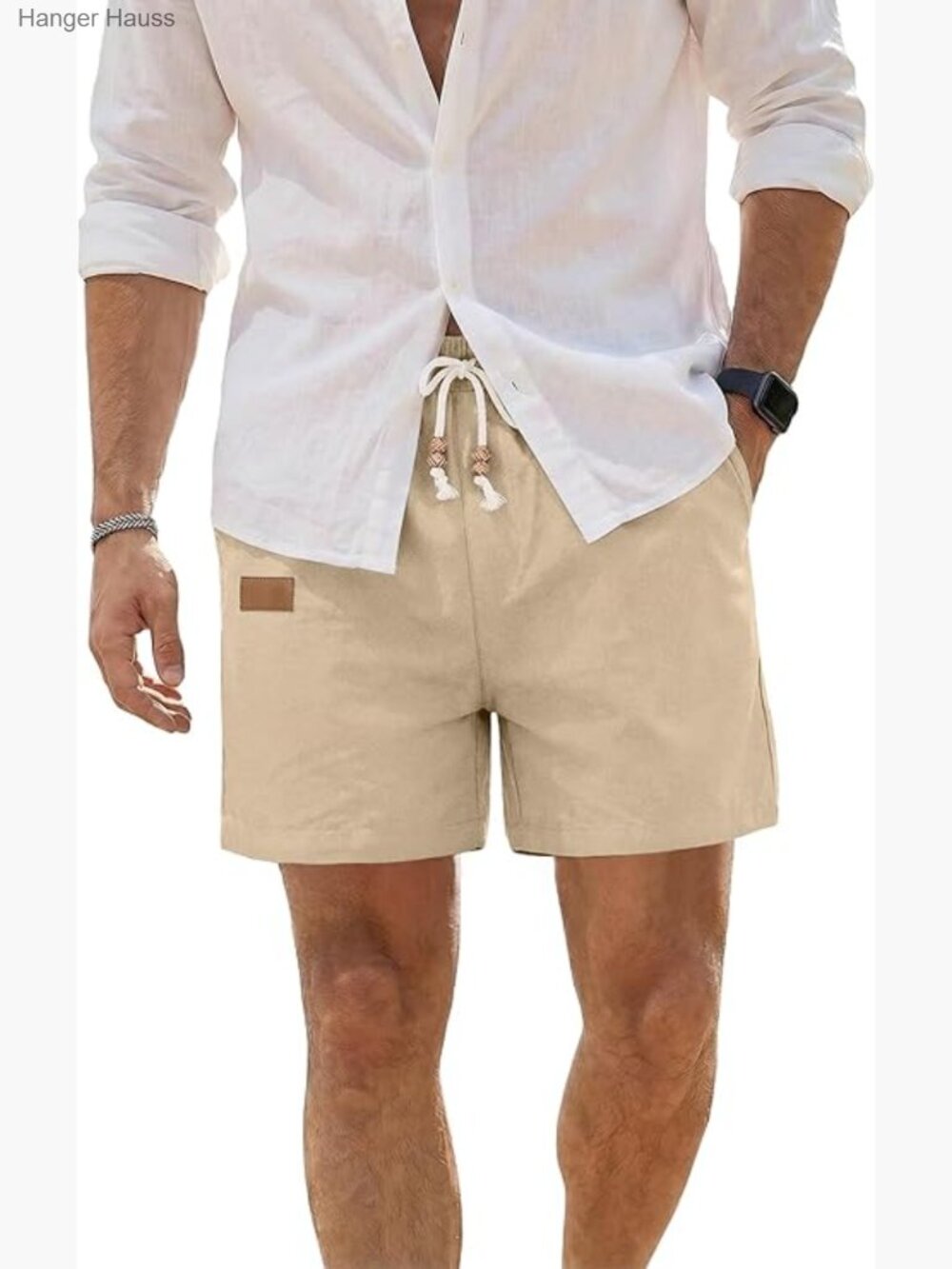 Men's Casual Cotton Linen Beach Shorts with Pockets